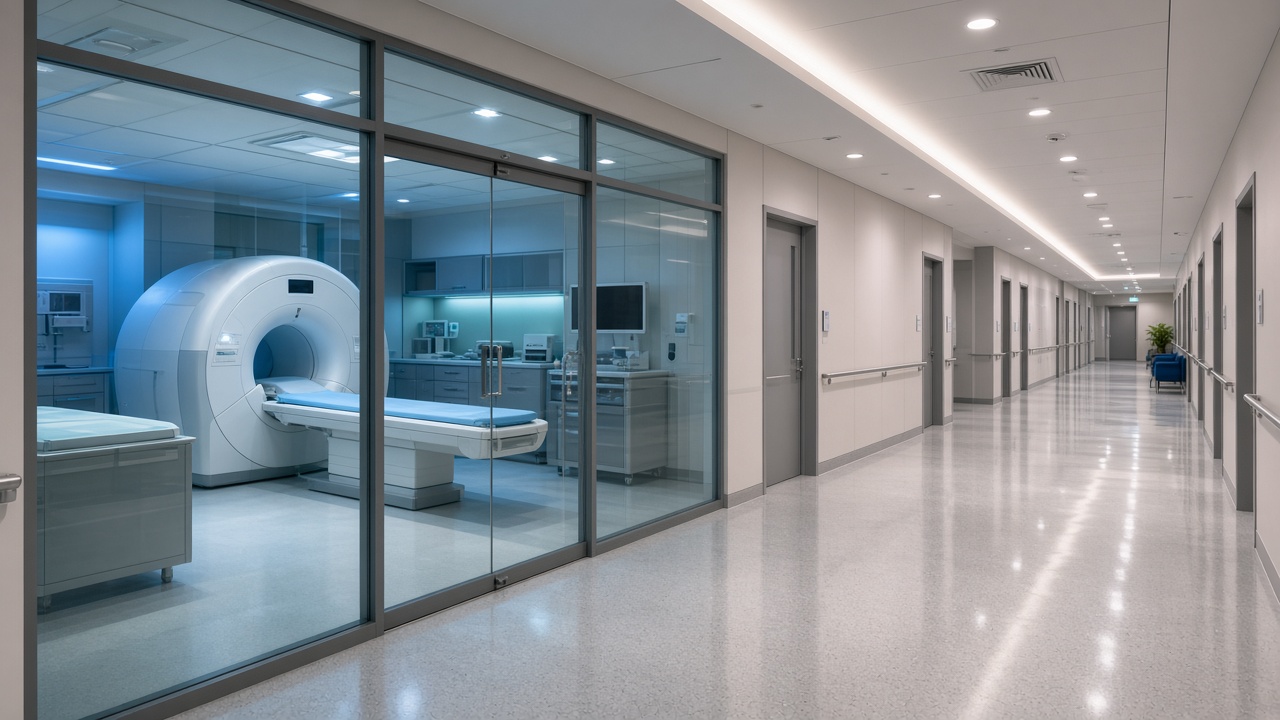A quiet diagnostics corridor in a day hospital