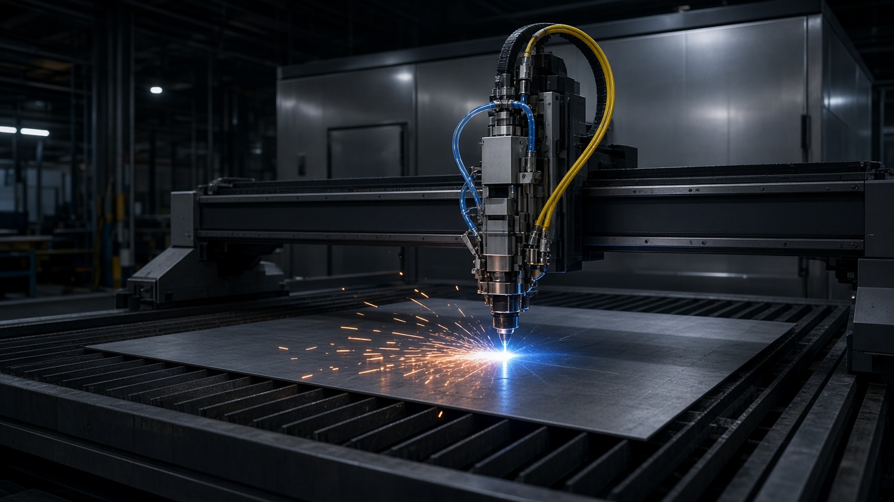 Industrial laser head on a precision cutting table