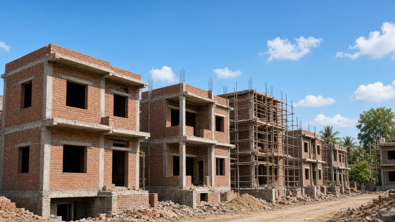 Independent house shells under construction