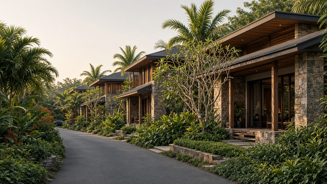 A quiet lane of finished stone villas and gardens